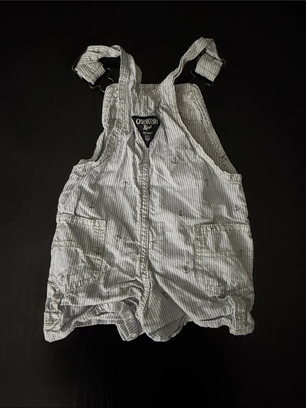 OshKosh B'gosh Light Blue Pinstripe Anchor Shortalls